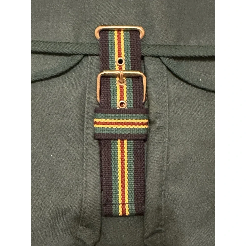 VTG Polo Ralph Lauren Green Hanging Garnet Bag Brown Stripe Logo 90s Canvas